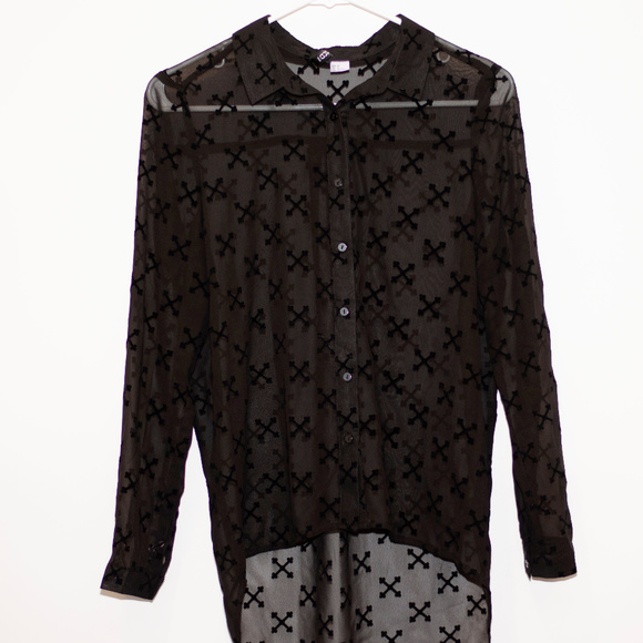 H&M Tops - Divided H&M Sheer black blouse with Cross pattern